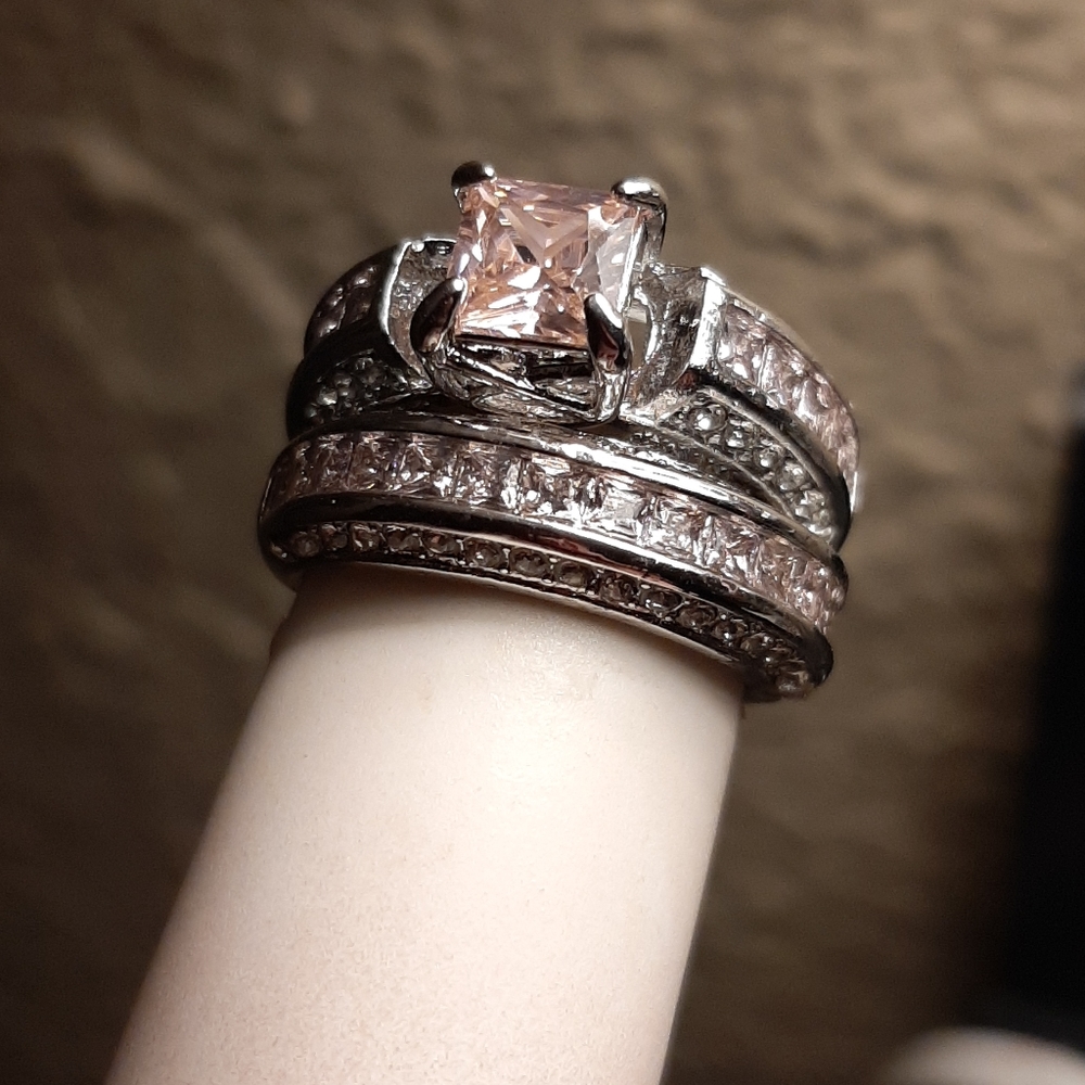 Pink Wedding ring set 2 piece 925 s…